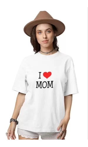 Unisex Bisiklet Yaka Baskılı Oversize T-Shirt - Beyaz