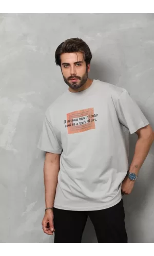 Luz&Pos Unisex Bisiklet Yaka Baskılı Oversize T-shirt - Gri