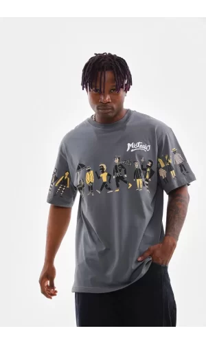 Luz&Pos Unisex Bisiklet Yaka Baskılı Oversize T-shirt - Gri