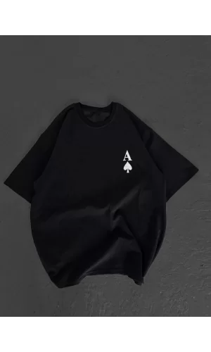 Luz&Pos Unisex Bisiklet Yaka Baskılı Oversize T-shirt - Siyah