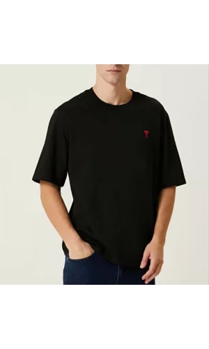 Luz&Pos Unisex Bisiklet Yaka Baskılı Oversize T-shirt - Siyah