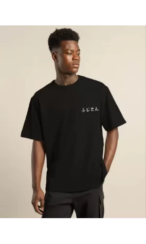 Luz&Pos Unisex Bisiklet Yaka Baskılı Oversize T-shirt - Siyah