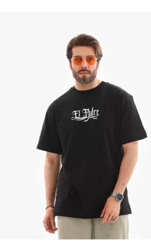Luz&Pos Unisex Bisiklet Yaka Baskılı Oversize T-shirt - Siyah