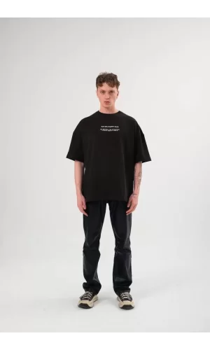 Luz&Pos Unisex Bisiklet Yaka Baskılı Oversize T-shirt - Siyah
