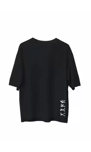 Luz&Pos Unisex Bisiklet Yaka Baskılı Oversize T-shirt - Siyah