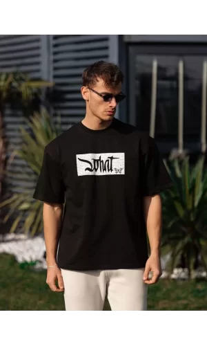 Luz&Pos Unisex Bisiklet Yaka Baskılı Oversize T-shirt - Siyah