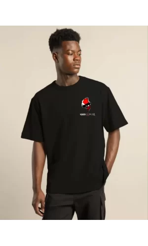 Luz&Pos Unisex Bisiklet Yaka Baskılı Oversize T-shirt - Siyah