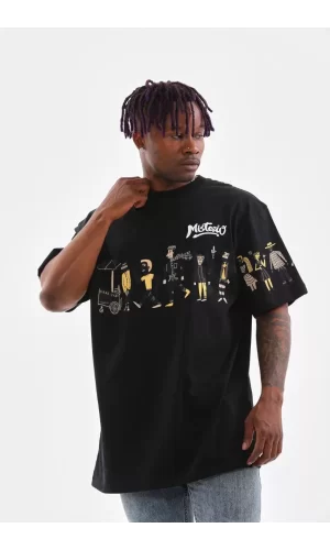 Luz&Pos Unisex Bisiklet Yaka Baskılı Oversize T-shirt - Siyah