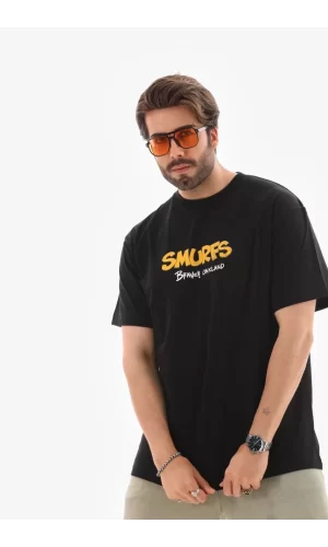 Luz&Pos Unisex Bisiklet Yaka Baskılı Oversize T-shirt - Siyah