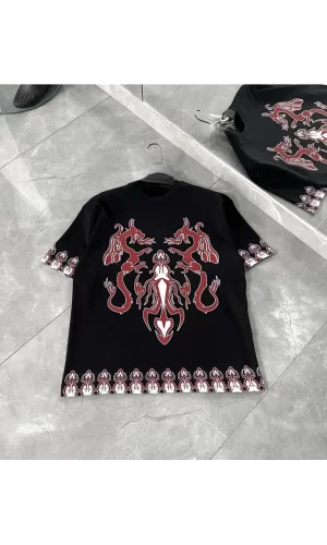 Luz&Pos Unisex Bisiklet Yaka Baskılı Oversize T-shirt - Siyah