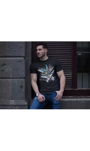 Luz&Pos Unisex Bisiklet Yaka Baskılı Oversize T-shirt - Siyah