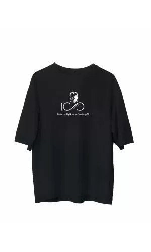 Luz&Pos Unisex Bisiklet Yaka Baskılı Oversize T-shirt - Siyah