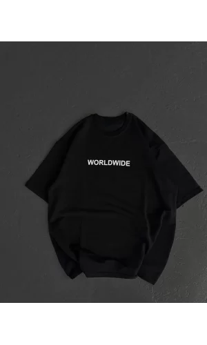 Luz&Pos Unisex Bisiklet Yaka Baskılı Oversize T-shirt - Siyah