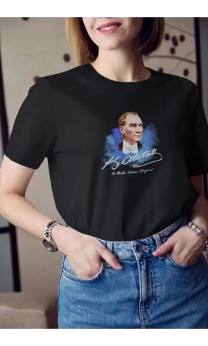 Luz&Pos Unisex Bisiklet Yaka Baskılı Oversize T-shirt - Siyah