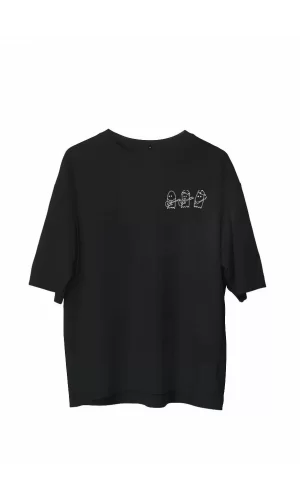 Luz&Pos Unisex Bisiklet Yaka Baskılı Oversize T-shirt - Siyah