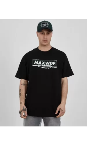Unisex Bisiklet Yaka Baskılı Oversize T-Shirt - Siyah