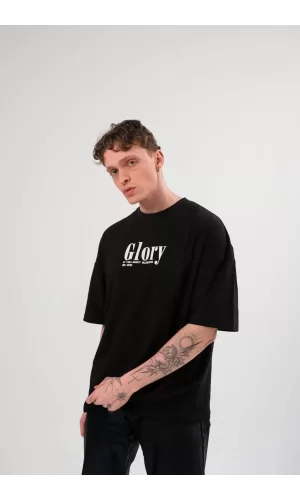 Luz&Pos Unisex Bisiklet Yaka Baskılı Oversize T-shirt - Siyah