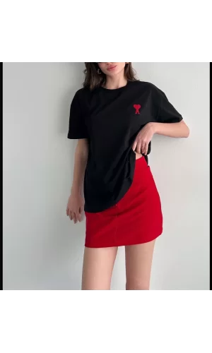 Luz&Pos Unisex Bisiklet Yaka Baskılı Oversize T-shirt - Siyah