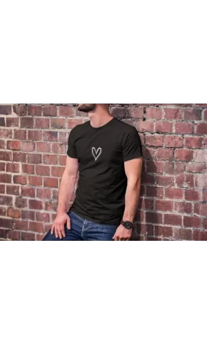Unisex Bisiklet Yaka Baskılı Oversize T-Shirt - Siyah