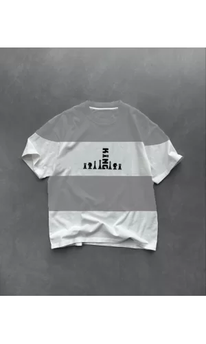 Luz&Pos Unisex Bisiklet Yaka Baskılı Parçalı Oversize T-shirt - Gri