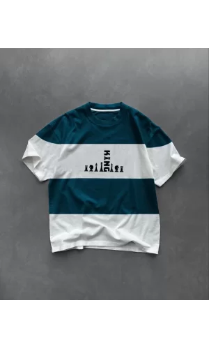 Luz&Pos Unisex Bisiklet Yaka Baskılı Parçalı Oversize T-shirt - Lacivert