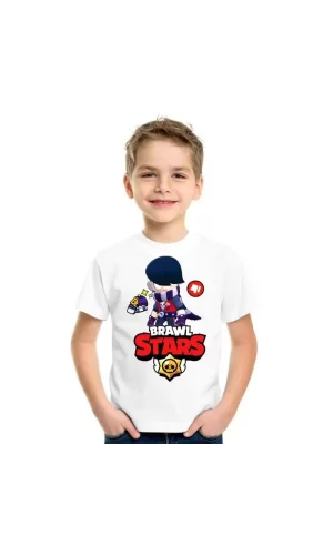 Luz&Pos Unisex Bisiklet Yaka Kısa Kol Baskılı Çocuk T-shirt - Beyaz