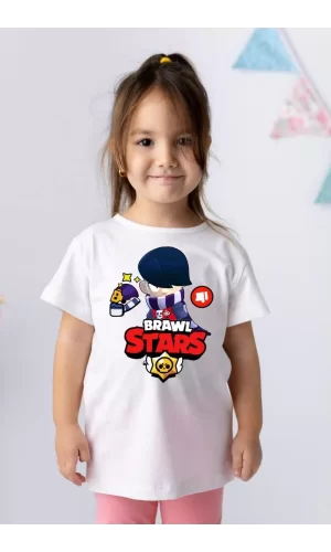Luz&Pos Unisex Bisiklet Yaka Kısa Kol Baskılı Çocuk T-shirt - Beyaz