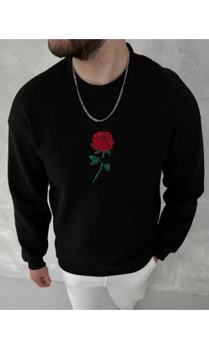 Luz&Pos Unisex Bisiklet Yaka Ön Ve Arka Baskılı Sweatshirt - Siyah