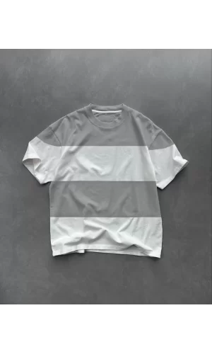Luz&Pos Unisex Bisiklet Yaka Parçalı T-shirt - Gri