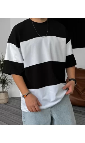Luz&Pos Unisex Bisiklet Yaka Parçalı T-shirt - Siyah