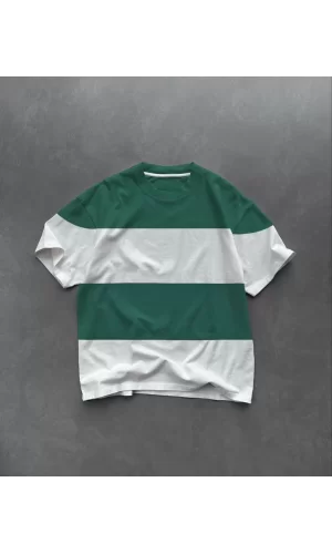 Luz&Pos Unisex Bisiklet Yaka Parçalı T-shirt - Yeşil