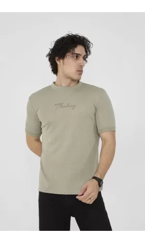 Unisex Bisiklet Yaka Slim Fit T-Shirt- Açık Yeşil