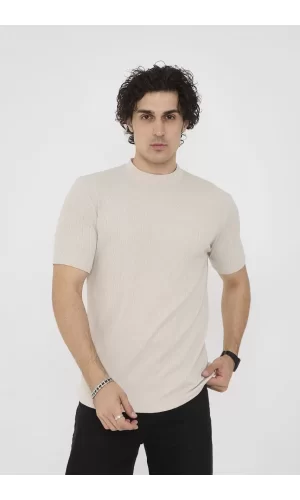 Luz&Pos Unisex Bisiklet Yaka Slim Fit T-shirt- Bej