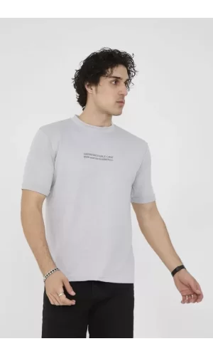 Unisex Bisiklet Yaka Slim Fit T-Shirt- Boyalı Gri