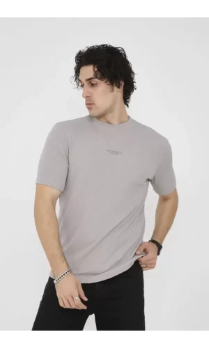 Unisex Bisiklet Yaka Slim Fit T-Shirt- Boyalı Gri