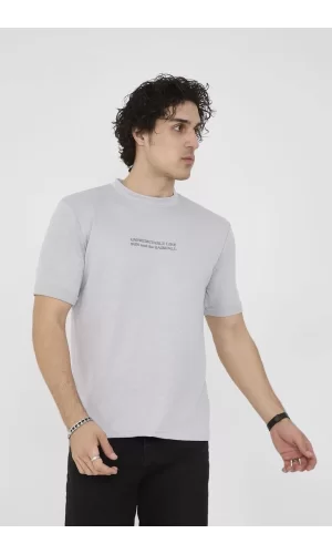 Luz&Pos Unisex Bisiklet Yaka Slim Fit T-shirt- Boyalı Gri