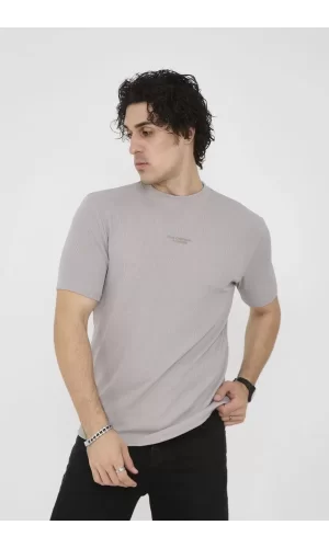 Luz&Pos Unisex Bisiklet Yaka Slim Fit T-shirt- Boyalı Gri