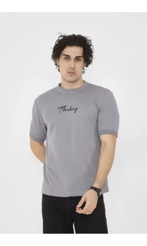 Luz&Pos Unisex Bisiklet Yaka Slim Fit T-shirt- Gri
