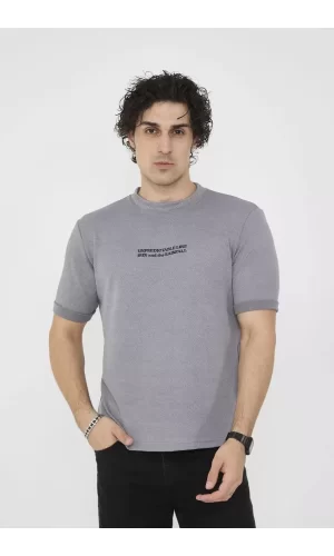 Luz&Pos Unisex Bisiklet Yaka Slim Fit T-shirt- Gri