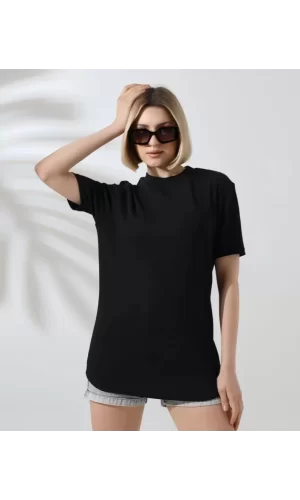 Unisex Bisiklet Yaka Slim Fit T-Shirt - Siyah