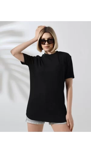 Luz&Pos Unisex Bisiklet Yaka Slim Fit T-shirt - Siyah