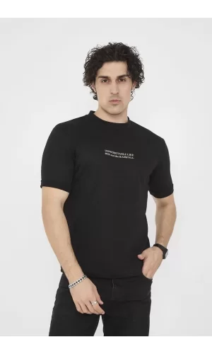 Luz&Pos Unisex Bisiklet Yaka Slim Fit T-shirt- Siyah