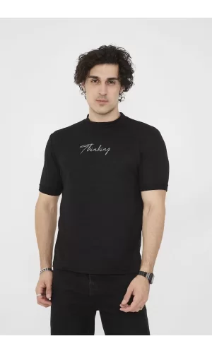 Luz&Pos Unisex Bisiklet Yaka Slim Fit T-shirt- Siyah