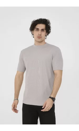 Luz&Pos Unisex Bisiklet Yaka Slim Fit T-shirt- Taş