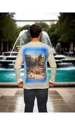 Luz&Pos Unisex Bisiklet Yaka Uzun Kollu T-shirt - Beyaz