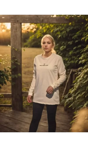 Unisex Bisiklet Yaka Uzun Kollu T-Shirt - Beyaz