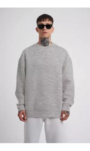 Luz&Pos Unisex Biskilet Yaka Üç İplik Sweatshirt - Gri