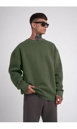 Luz&Pos Unisex Biskilet Yaka Üç İplik Sweatshirt - Haki