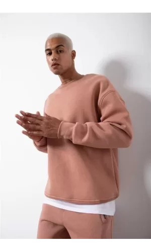 Luz&Pos Unisex Biskilet Yaka Üç İplik Sweatshirt - Pembe
