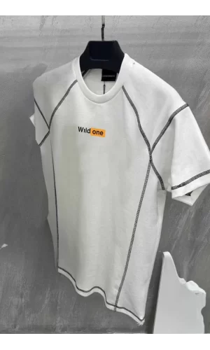 Luz&Pos Unisex Dikişli Baskılı Oversize T-shirt - Beyaz